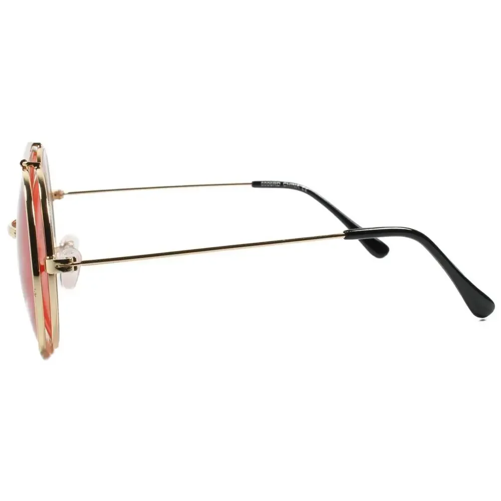 Vintage Retro Funky Steampunk Mens Womens Gold Red Lens Round Circle Sun Glasses